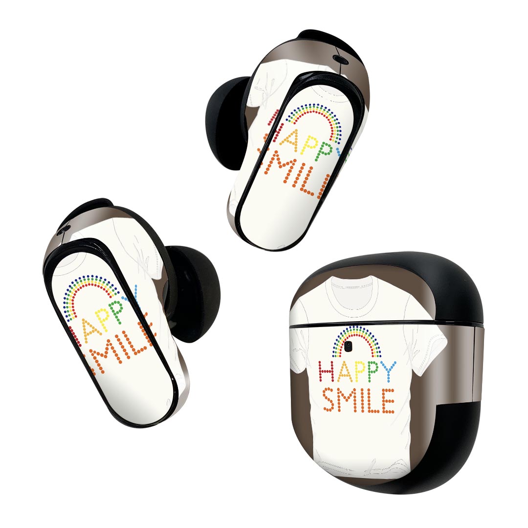 Bose QuietComfort Earbuds II 用 スキンシール ボーズ イヤバッズ2 用　ステッカー　本体3セット ケース1セット 保護 フィルム デコ ファッション　虹　文字 002358