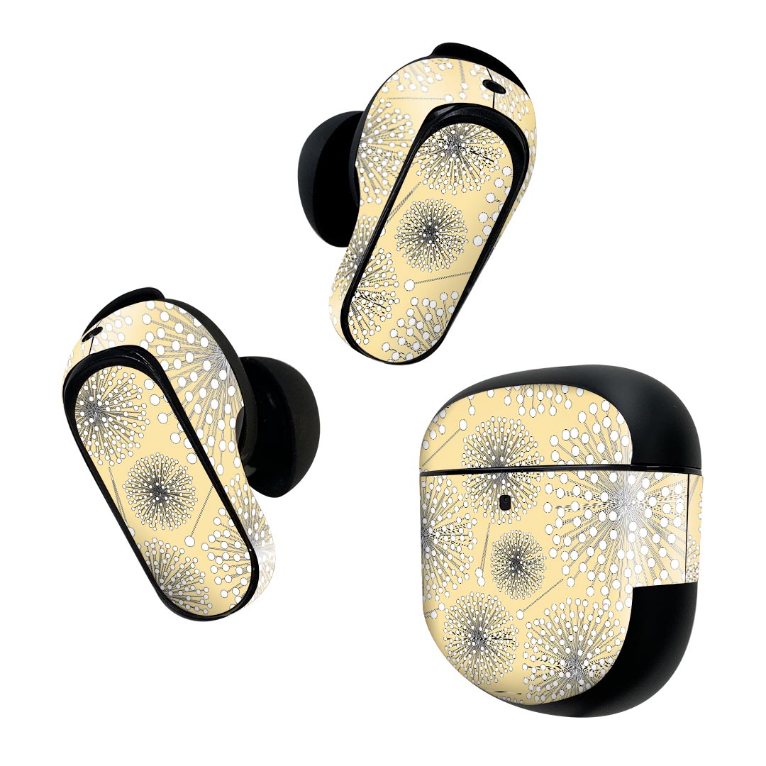 Bose QuietComfort Earbuds II 用 スキンシール ボーズ イヤバッズ2 用 ステッカー 本体3セット ケース1セット 保護 フィルム デコ 花 オレンジ 002413