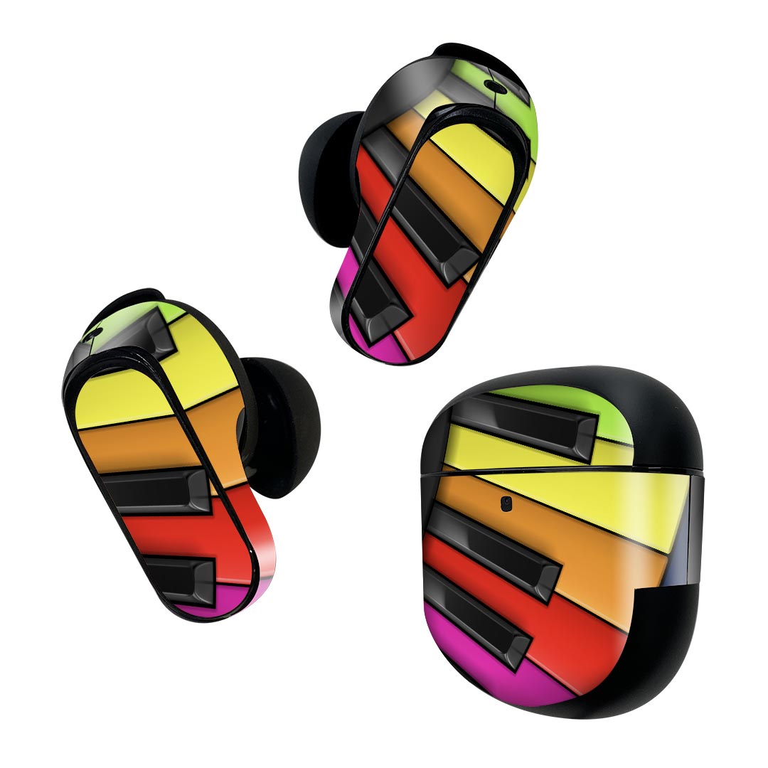 Bose QuietComfort Earbuds II 用 スキンシール ボーズ イヤバッズ2 用　ステッカー　本体3セット ケース1セット 保護 フィルム デコ ピアノ　音楽　カラフル 002451