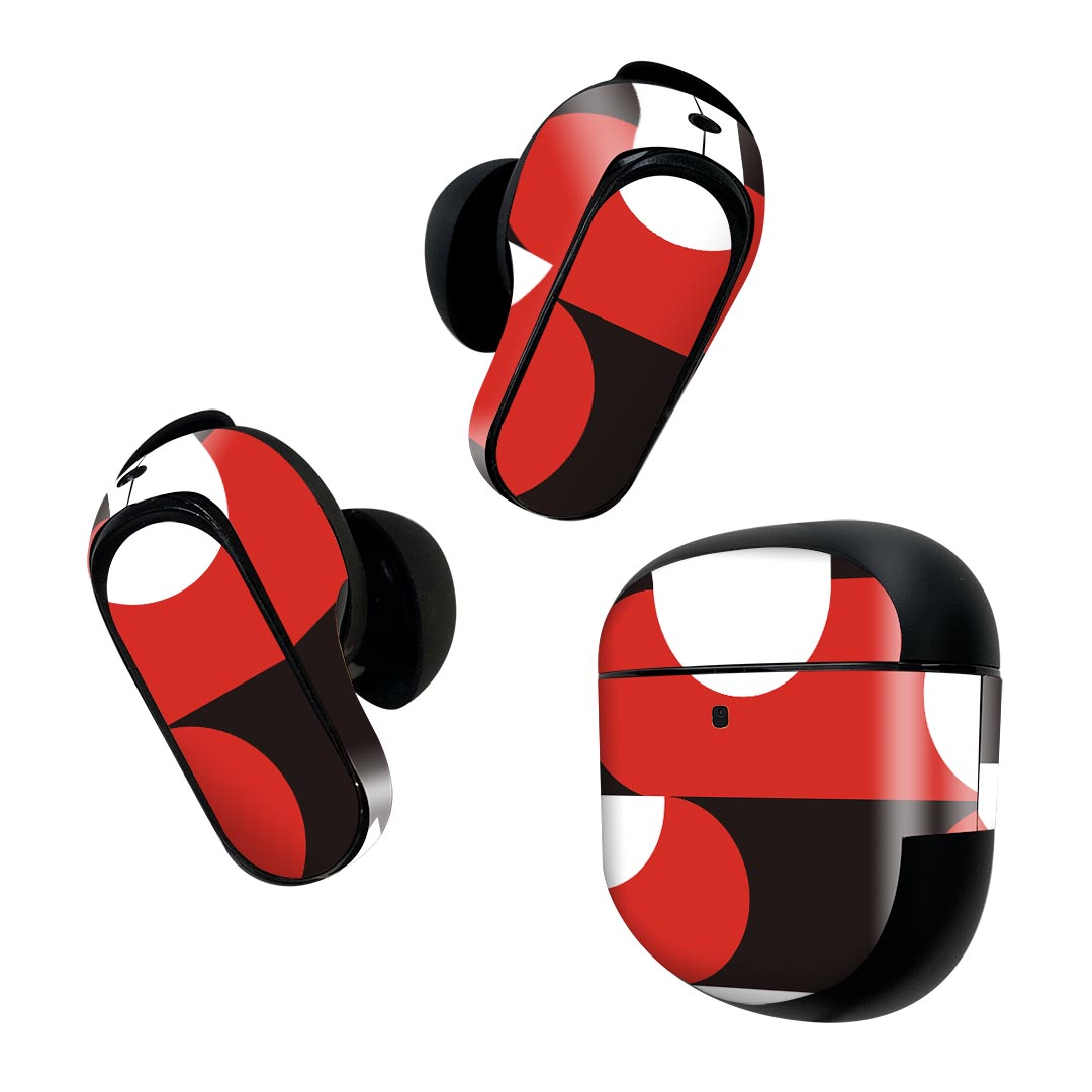 Bose QuietComfort Earbuds II 用 スキンシール ボーズ イヤバッズ2 用　ステッカー　本体3セット ケース1セット 保護 フィルム デコ 模様　赤　黒　白 002468