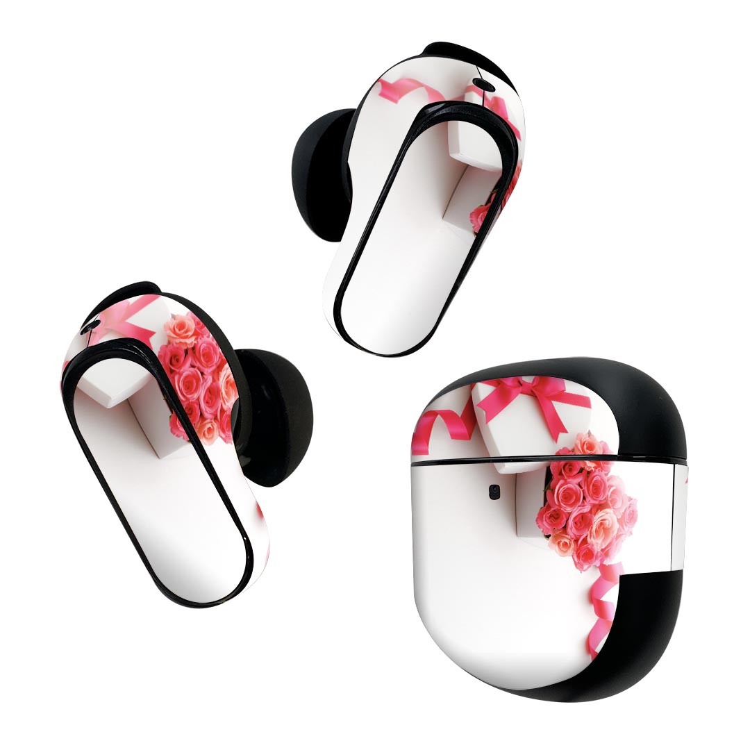 Bose QuietComfort Earbuds II 用 スキンシール ボーズ イヤバッズ2 用　ステッカー　本体3セット ケース1セット 保護 フィルム デコ ハート　花　リボン 002474
