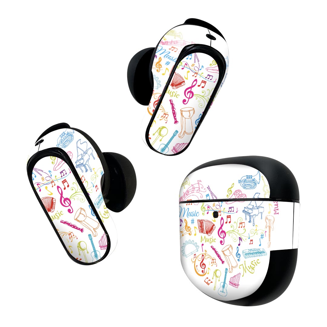 Bose QuietComfort Earbuds II 用 スキンシール ボーズ イヤバッズ2 用　ステッカー　本体3セット ケース1セット 保護 フィルム デコ ハート　音楽　カラフル 002503