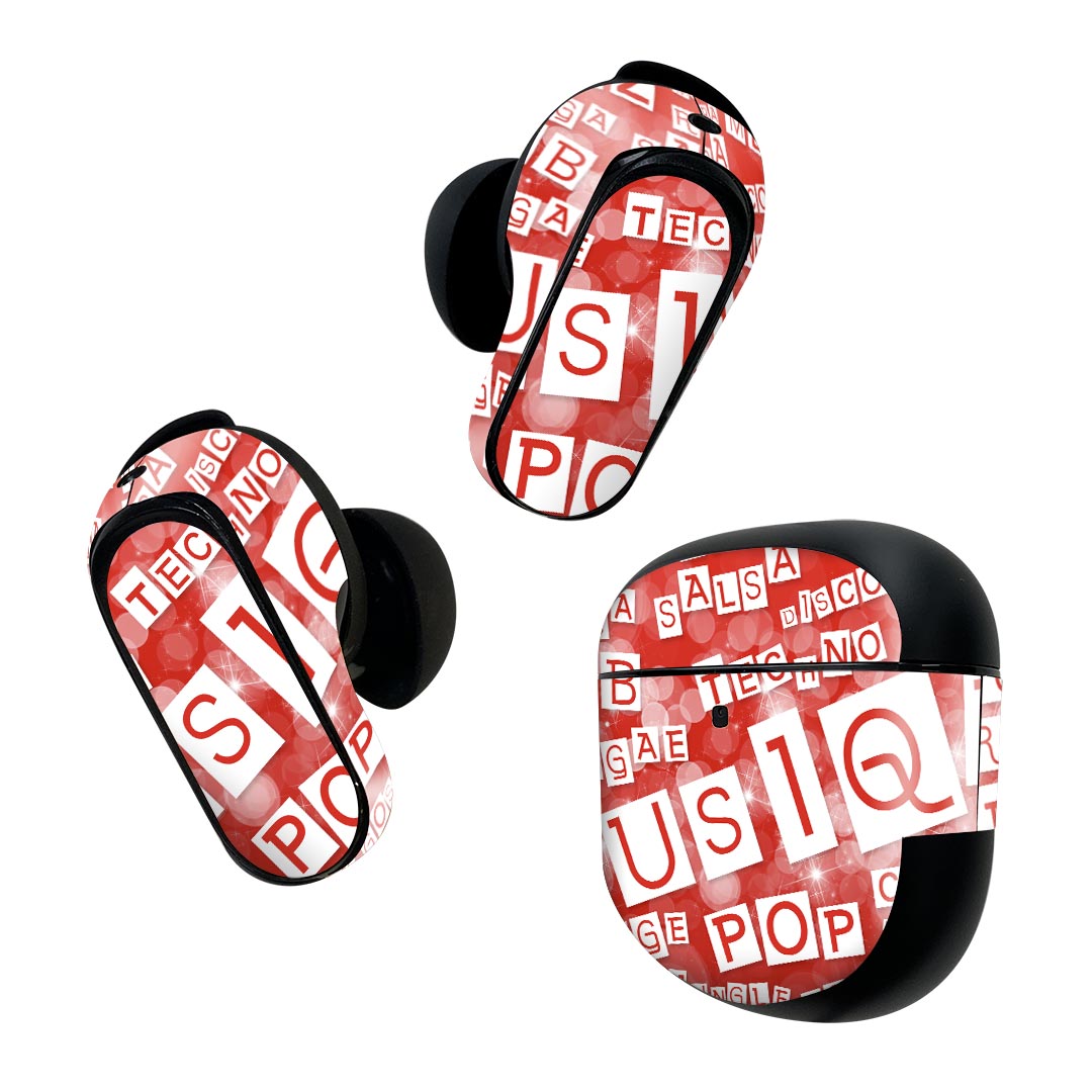 Bose QuietComfort Earbuds II 用 スキンシール ボーズ イヤバッズ2 用　ステッカー　本体3セット ケース1セット 保護 フィルム デコ 英語　文字　赤 002513