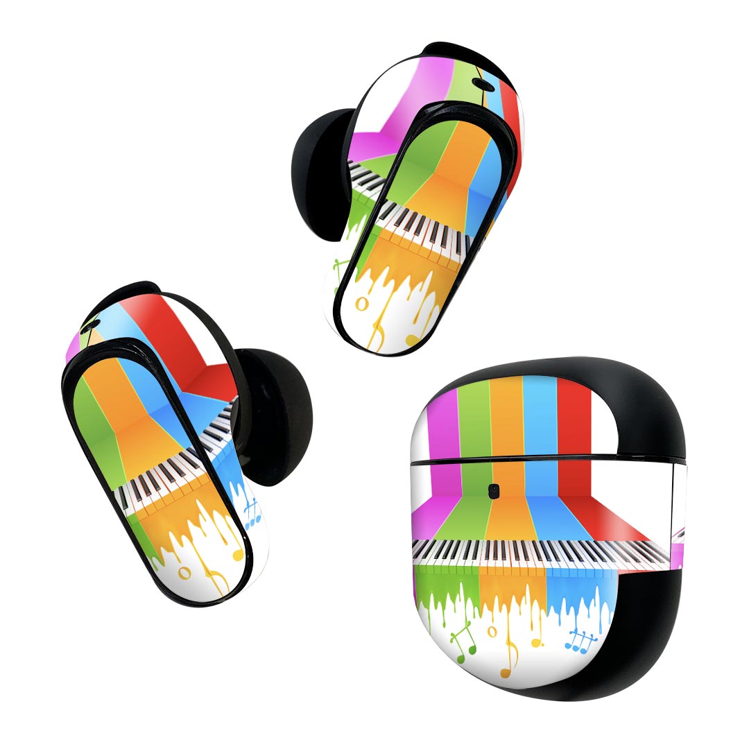 Bose QuietComfort Earbuds II 用 スキンシール ボーズ イヤバッズ2 用　ステッカー　本体3セット ケース1セット 保護 フィルム デコ カラフル　音楽　ピアノ 002543