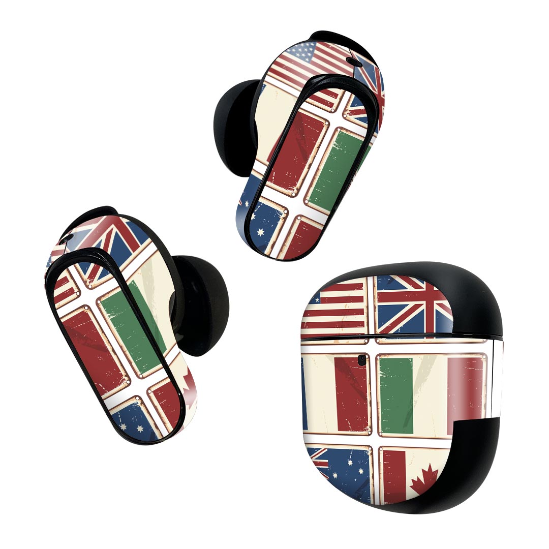 製品名 Bose QuietComfort Earbuds II 専用デザインスキンシール セット内容 Bose QuietComfort Earbuds II 専用シール　イヤホン（左右）3枚、充電ケース用シール 1枚AirPods第3世代専用です。第1?2世代、Proシリーズには対応していません。 商品特徴 再剥離性シートを素材に採用し、細かな位置調整がしやすく貼り直しが容易です。また、エアフリーでもありますので気泡が簡単に逃げるので、キレイに貼ることができます。専用の業務プリンターを使い、商品画像と遜色のない美しい印刷仕上がり。 注意事項 画像はサンプルですので、ご覧の環境によっては多少色味に違いを感じる場合がございます。 イメージと違った、モニターと色味が異なるという理由での交換や返金はご対応出来かねます。スキンシールのみの販売で、機器本体や充電ケース本体は付属しません。シワができた場合、ドライヤーなどで軽く温め、外側に向けてシワを伸ばすように貼ってください。初回貼付時の位置調整や貼り直しは可能ですが、しっかりと押し付けて接着させた後の再剥離、再利用は保証しておりません。また接着部に油分や汚れが付着しますと角の部分は剥がれやすくなりますので、貼付時はあまり触れないようにご注意ください。無地のセミグロスシートにデザインをプリントした商品で、デコなどの加工はございません。 凹凸や光沢があるように見えたり布地や金属を素材にしたように見える商品もありますが、デザインの図版によるものです。印刷時に微妙な画像のズレが生じる場合がございます。ご注文後に1点1点制作する受注生産品の為、不良品以外のご返品や交換は固くお断りします。 商品発送 完全受注生産のハンドメイド商品となりますので、既製品と比べて発送までお時間を頂いています。 基本的に決済確認後2~3営業日、最大で10営業日での発送となります。繁忙期や休業日明けの場合はさらに時間がかかる場合があります。 その際には別途メールにてご連絡致します。メール便の場合、発送日から到着までに2?4日ほどかかる場合が多く、紛失などの保障もご対応できかねます。あらかじめご了承下さい。