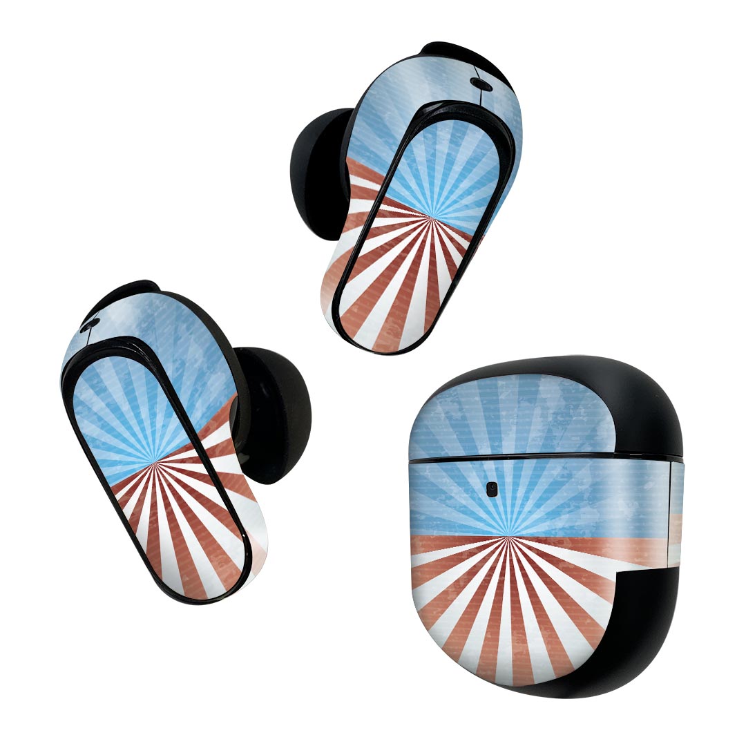 Bose QuietComfort Earbuds II 用 スキンシール ボーズ イヤバッズ2 用　ステッカー　本体3セット ケース1セット 保護 フィルム デコ ボーダー　赤　青 002713