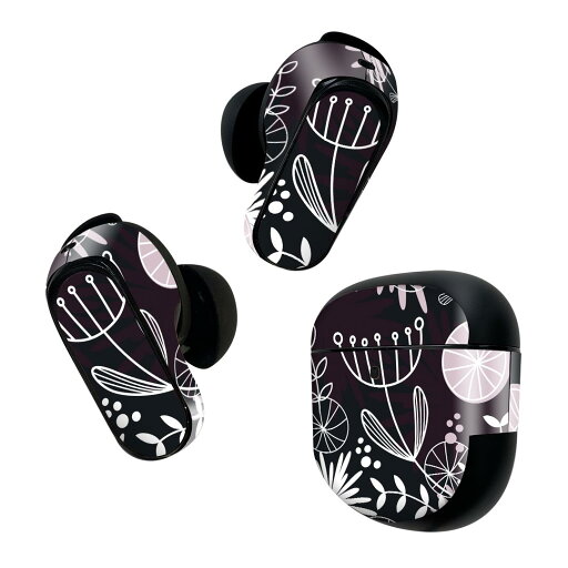 Bose QuietComfort Earbuds II 用 スキンシール ボーズ イヤバッズ2 用 ステッカー 本体3セット ケース1セット 保護 フィルム デコ 花 黒 002772 Bose QuietComfort Earbuds II 用 スキンシール ボーズ イヤバッズ2 用 ステッカー 本体3セット ケース1セット 保護 フィルム デコ 花 黒 002772