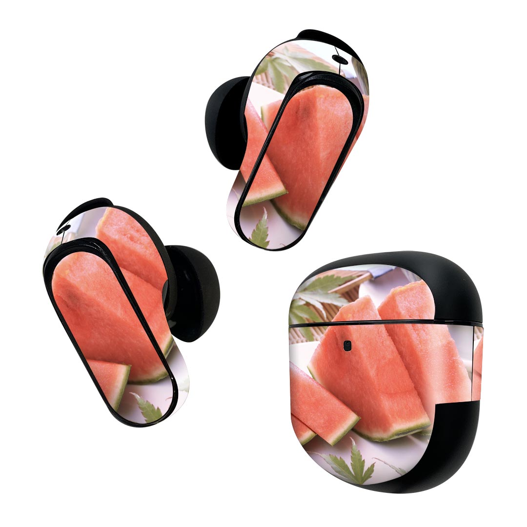 Bose QuietComfort Earbuds II 用 スキンシール ボーズ イヤバッズ2 用 ステッカー 本体3セット ケース1セット 保護 フィルム デコ 夏 スイカ 写真 002779