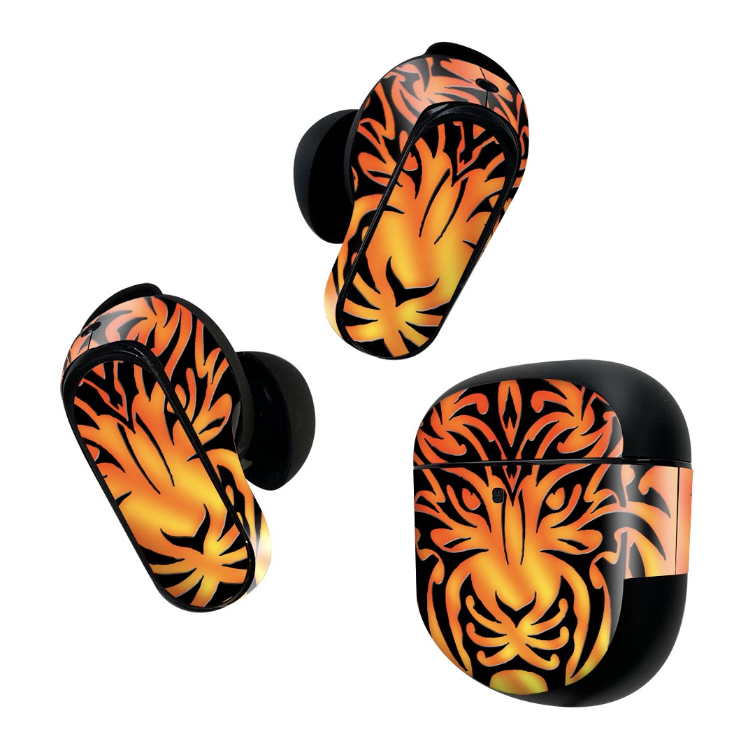 Bose QuietComfort Earbuds II 用 スキンシール ボーズ イヤバッズ2 用　ステッカー　本体3セット ケース1セット 保護 フィルム デコ 動物　イラスト　オレンジ 002801