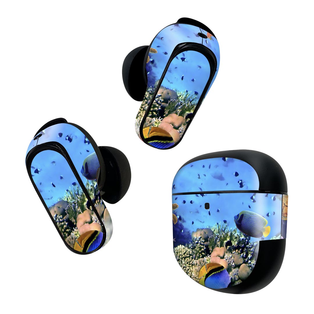 Bose QuietComfort Earbuds II 用 スキンシール ボーズ イヤバッズ2 用　ステッカー　本体3セット ケース1セット 保護 フィルム デコ 海　写真　カラフル 002823