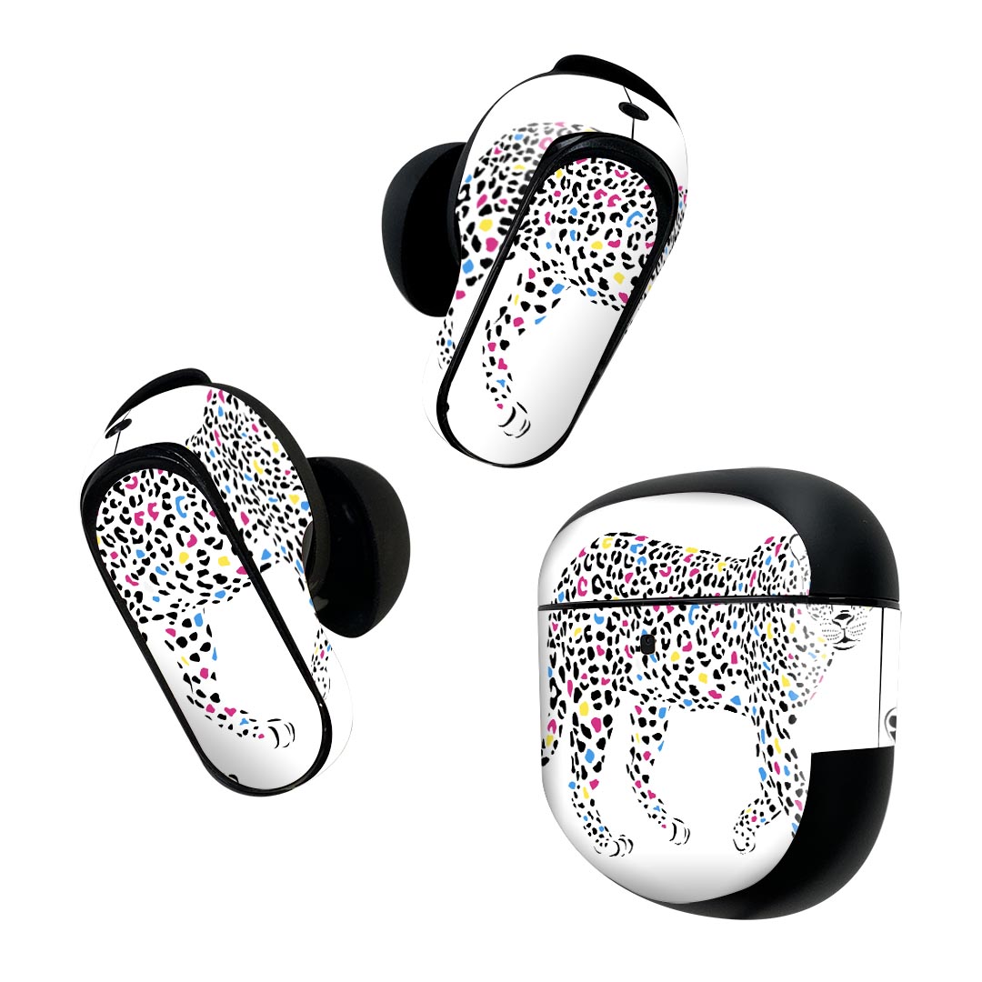 Bose QuietComfort Earbuds II 用 スキンシール ボーズ イヤバッズ2 用　ステッカー　本体3セット ケース1セット 保護 フィルム デコ 動物　イラスト　カラフル 002843