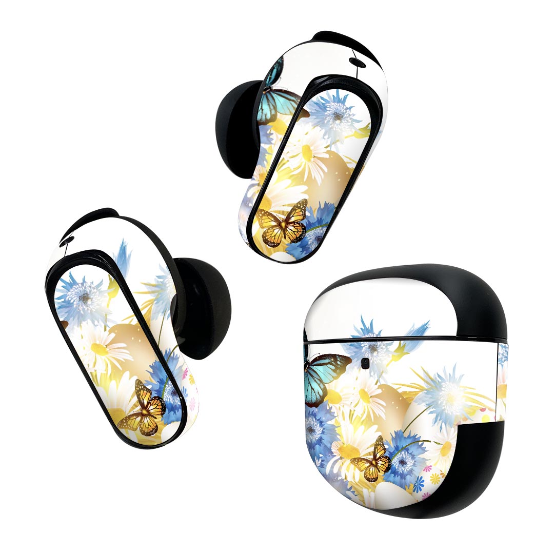 製品名 Bose QuietComfort Earbuds II 専用デザインスキンシール セット内容 Bose QuietComfort Earbuds II 専用シール　イヤホン（左右）3枚、充電ケース用シール 1枚AirPods第3世代専用です。第1?2世代、Proシリーズには対応していません。 商品特徴 再剥離性シートを素材に採用し、細かな位置調整がしやすく貼り直しが容易です。また、エアフリーでもありますので気泡が簡単に逃げるので、キレイに貼ることができます。専用の業務プリンターを使い、商品画像と遜色のない美しい印刷仕上がり。 注意事項 画像はサンプルですので、ご覧の環境によっては多少色味に違いを感じる場合がございます。 イメージと違った、モニターと色味が異なるという理由での交換や返金はご対応出来かねます。スキンシールのみの販売で、機器本体や充電ケース本体は付属しません。シワができた場合、ドライヤーなどで軽く温め、外側に向けてシワを伸ばすように貼ってください。初回貼付時の位置調整や貼り直しは可能ですが、しっかりと押し付けて接着させた後の再剥離、再利用は保証しておりません。また接着部に油分や汚れが付着しますと角の部分は剥がれやすくなりますので、貼付時はあまり触れないようにご注意ください。無地のセミグロスシートにデザインをプリントした商品で、デコなどの加工はございません。 凹凸や光沢があるように見えたり布地や金属を素材にしたように見える商品もありますが、デザインの図版によるものです。印刷時に微妙な画像のズレが生じる場合がございます。ご注文後に1点1点制作する受注生産品の為、不良品以外のご返品や交換は固くお断りします。 商品発送 完全受注生産のハンドメイド商品となりますので、既製品と比べて発送までお時間を頂いています。 基本的に決済確認後2~3営業日、最大で10営業日での発送となります。繁忙期や休業日明けの場合はさらに時間がかかる場合があります。 その際には別途メールにてご連絡致します。メール便の場合、発送日から到着までに2?4日ほどかかる場合が多く、紛失などの保障もご対応できかねます。あらかじめご了承下さい。