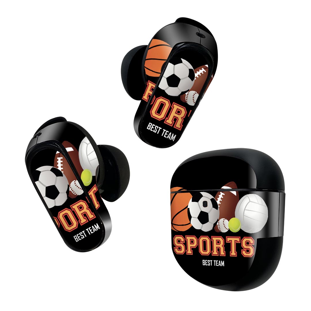 Bose QuietComfort Earbuds II 用 スキンシール ボーズ イヤバッズ2 用 ステッカー 本体3セット ケース1セット 保護 フィルム デコ スポーツ シンプル 黒 002909