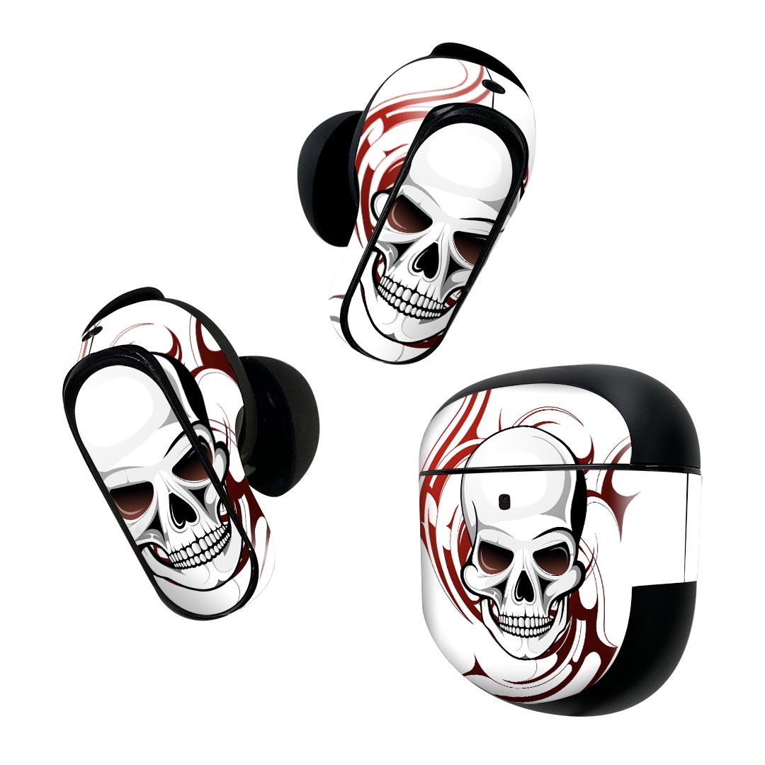 Bose QuietComfort Earbuds II 用 スキンシール ボーズ イヤバッズ2 用　ステッカー　本体3セット ケース1セット 保護 フィルム デコ ドクロ　骸骨 002955