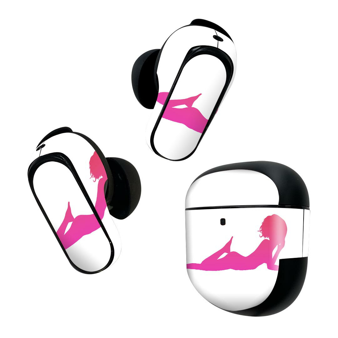 Bose QuietComfort Earbuds II 用 スキンシール ボーズ イヤバッズ2 用　ステッカー　本体3セット ケース1セット 保護 フィルム デコ 人物　イラスト　ピンク 003158