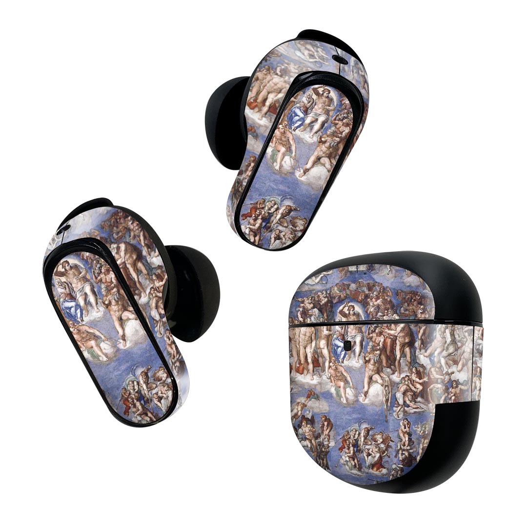 製品名 Bose QuietComfort Earbuds II 専用デザインスキンシール セット内容 Bose QuietComfort Earbuds II 専用シール　イヤホン（左右）3枚、充電ケース用シール 1枚AirPods第3世代専用です。第1?2世代、Proシリーズには対応していません。 商品特徴 再剥離性シートを素材に採用し、細かな位置調整がしやすく貼り直しが容易です。また、エアフリーでもありますので気泡が簡単に逃げるので、キレイに貼ることができます。専用の業務プリンターを使い、商品画像と遜色のない美しい印刷仕上がり。 注意事項 画像はサンプルですので、ご覧の環境によっては多少色味に違いを感じる場合がございます。 イメージと違った、モニターと色味が異なるという理由での交換や返金はご対応出来かねます。スキンシールのみの販売で、機器本体や充電ケース本体は付属しません。シワができた場合、ドライヤーなどで軽く温め、外側に向けてシワを伸ばすように貼ってください。初回貼付時の位置調整や貼り直しは可能ですが、しっかりと押し付けて接着させた後の再剥離、再利用は保証しておりません。また接着部に油分や汚れが付着しますと角の部分は剥がれやすくなりますので、貼付時はあまり触れないようにご注意ください。無地のセミグロスシートにデザインをプリントした商品で、デコなどの加工はございません。 凹凸や光沢があるように見えたり布地や金属を素材にしたように見える商品もありますが、デザインの図版によるものです。印刷時に微妙な画像のズレが生じる場合がございます。ご注文後に1点1点制作する受注生産品の為、不良品以外のご返品や交換は固くお断りします。 商品発送 完全受注生産のハンドメイド商品となりますので、既製品と比べて発送までお時間を頂いています。 基本的に決済確認後2~3営業日、最大で10営業日での発送となります。繁忙期や休業日明けの場合はさらに時間がかかる場合があります。 その際には別途メールにてご連絡致します。メール便の場合、発送日から到着までに2?4日ほどかかる場合が多く、紛失などの保障もご対応できかねます。あらかじめご了承下さい。
