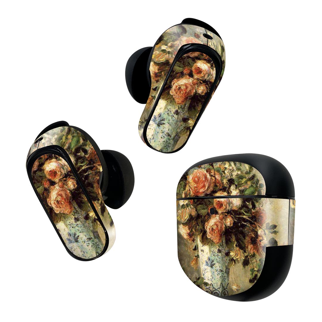 Bose QuietComfort Earbuds II 用 スキンシール ボーズ イヤバッズ2 用　ステッカー　本体3セット ケース1セット 保護 フィルム デコ 花　絵画　イラスト 003186
