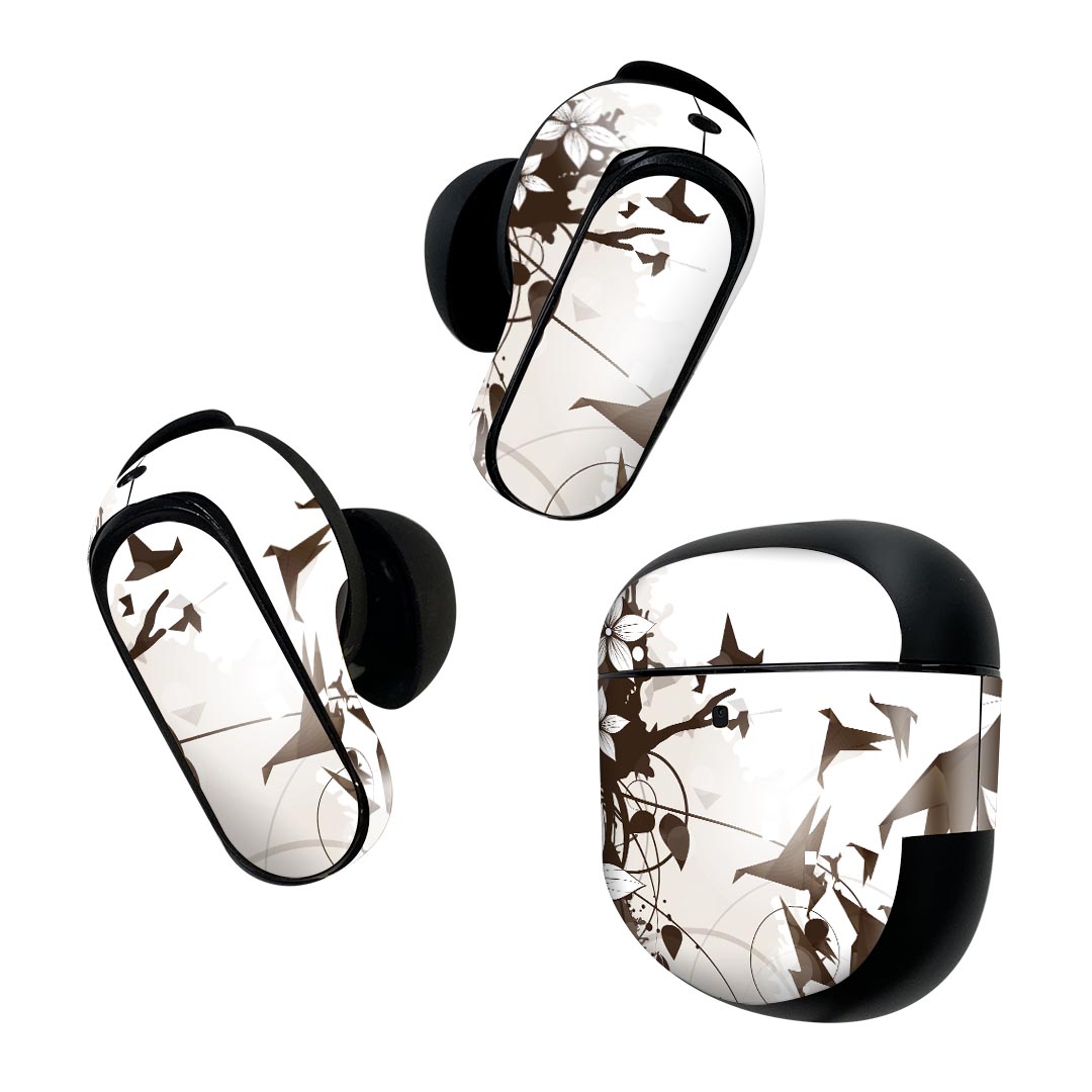 製品名 Bose QuietComfort Earbuds II 専用デザインスキンシール セット内容 Bose QuietComfort Earbuds II 専用シール　イヤホン（左右）3枚、充電ケース用シール 1枚AirPods第3世代専用です。第1?2世代、Proシリーズには対応していません。 商品特徴 再剥離性シートを素材に採用し、細かな位置調整がしやすく貼り直しが容易です。また、エアフリーでもありますので気泡が簡単に逃げるので、キレイに貼ることができます。専用の業務プリンターを使い、商品画像と遜色のない美しい印刷仕上がり。 注意事項 画像はサンプルですので、ご覧の環境によっては多少色味に違いを感じる場合がございます。 イメージと違った、モニターと色味が異なるという理由での交換や返金はご対応出来かねます。スキンシールのみの販売で、機器本体や充電ケース本体は付属しません。シワができた場合、ドライヤーなどで軽く温め、外側に向けてシワを伸ばすように貼ってください。初回貼付時の位置調整や貼り直しは可能ですが、しっかりと押し付けて接着させた後の再剥離、再利用は保証しておりません。また接着部に油分や汚れが付着しますと角の部分は剥がれやすくなりますので、貼付時はあまり触れないようにご注意ください。無地のセミグロスシートにデザインをプリントした商品で、デコなどの加工はございません。 凹凸や光沢があるように見えたり布地や金属を素材にしたように見える商品もありますが、デザインの図版によるものです。印刷時に微妙な画像のズレが生じる場合がございます。ご注文後に1点1点制作する受注生産品の為、不良品以外のご返品や交換は固くお断りします。 商品発送 完全受注生産のハンドメイド商品となりますので、既製品と比べて発送までお時間を頂いています。 基本的に決済確認後2~3営業日、最大で10営業日での発送となります。繁忙期や休業日明けの場合はさらに時間がかかる場合があります。 その際には別途メールにてご連絡致します。メール便の場合、発送日から到着までに2?4日ほどかかる場合が多く、紛失などの保障もご対応できかねます。あらかじめご了承下さい。