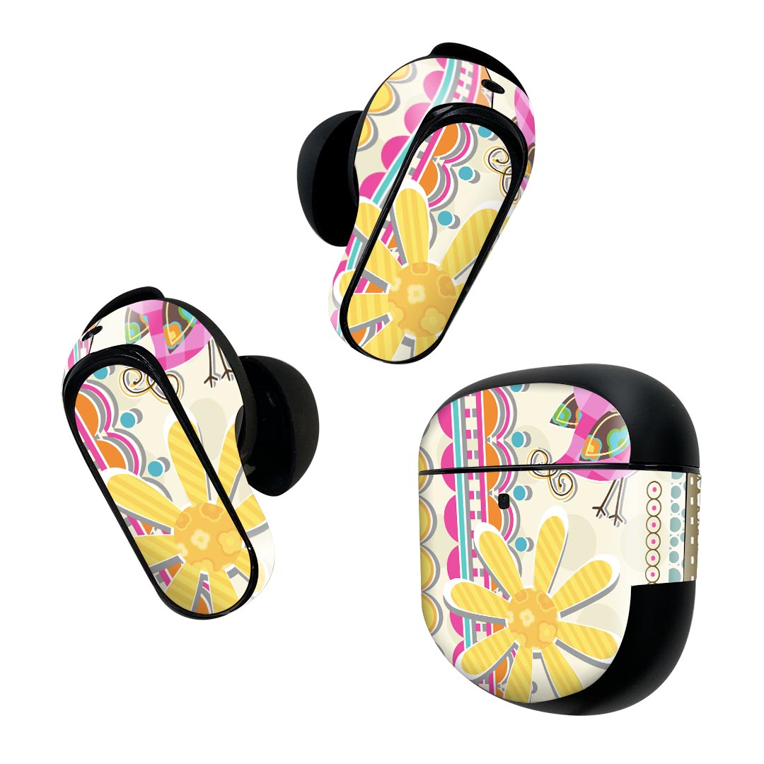 製品名 Bose QuietComfort Earbuds II 専用デザインスキンシール セット内容 Bose QuietComfort Earbuds II 専用シール　イヤホン（左右）3枚、充電ケース用シール 1枚AirPods第3世代専用です。第1?2世代、Proシリーズには対応していません。 商品特徴 再剥離性シートを素材に採用し、細かな位置調整がしやすく貼り直しが容易です。また、エアフリーでもありますので気泡が簡単に逃げるので、キレイに貼ることができます。専用の業務プリンターを使い、商品画像と遜色のない美しい印刷仕上がり。 注意事項 画像はサンプルですので、ご覧の環境によっては多少色味に違いを感じる場合がございます。 イメージと違った、モニターと色味が異なるという理由での交換や返金はご対応出来かねます。スキンシールのみの販売で、機器本体や充電ケース本体は付属しません。シワができた場合、ドライヤーなどで軽く温め、外側に向けてシワを伸ばすように貼ってください。初回貼付時の位置調整や貼り直しは可能ですが、しっかりと押し付けて接着させた後の再剥離、再利用は保証しておりません。また接着部に油分や汚れが付着しますと角の部分は剥がれやすくなりますので、貼付時はあまり触れないようにご注意ください。無地のセミグロスシートにデザインをプリントした商品で、デコなどの加工はございません。 凹凸や光沢があるように見えたり布地や金属を素材にしたように見える商品もありますが、デザインの図版によるものです。印刷時に微妙な画像のズレが生じる場合がございます。ご注文後に1点1点制作する受注生産品の為、不良品以外のご返品や交換は固くお断りします。 商品発送 完全受注生産のハンドメイド商品となりますので、既製品と比べて発送までお時間を頂いています。 基本的に決済確認後2~3営業日、最大で10営業日での発送となります。繁忙期や休業日明けの場合はさらに時間がかかる場合があります。 その際には別途メールにてご連絡致します。メール便の場合、発送日から到着までに2?4日ほどかかる場合が多く、紛失などの保障もご対応できかねます。あらかじめご了承下さい。