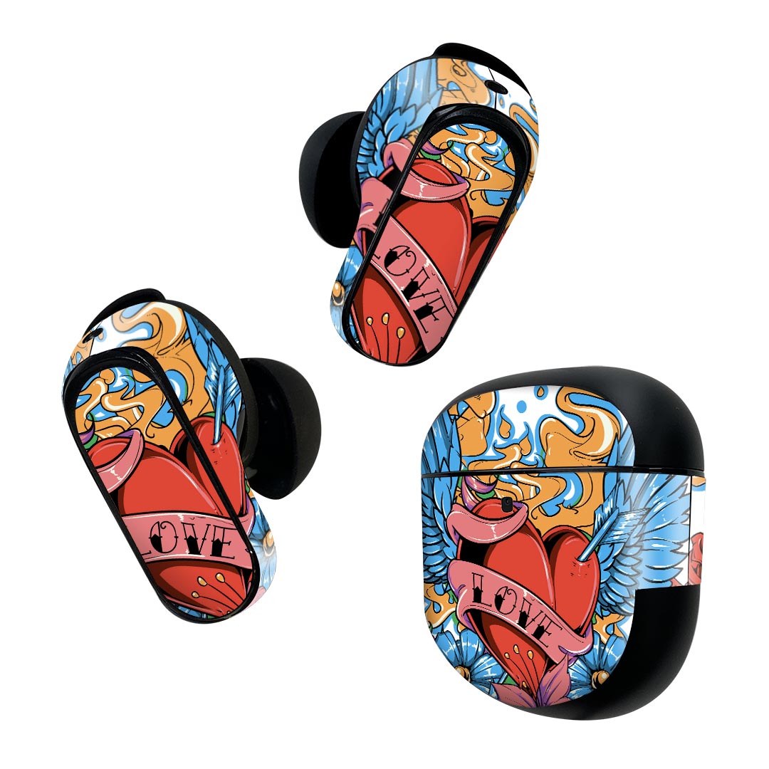 製品名 Bose QuietComfort Earbuds II 専用デザインスキンシール セット内容 Bose QuietComfort Earbuds II 専用シール　イヤホン（左右）3枚、充電ケース用シール 1枚AirPods第3世代専用です。第1?2世代、Proシリーズには対応していません。 商品特徴 再剥離性シートを素材に採用し、細かな位置調整がしやすく貼り直しが容易です。また、エアフリーでもありますので気泡が簡単に逃げるので、キレイに貼ることができます。専用の業務プリンターを使い、商品画像と遜色のない美しい印刷仕上がり。 注意事項 画像はサンプルですので、ご覧の環境によっては多少色味に違いを感じる場合がございます。 イメージと違った、モニターと色味が異なるという理由での交換や返金はご対応出来かねます。スキンシールのみの販売で、機器本体や充電ケース本体は付属しません。シワができた場合、ドライヤーなどで軽く温め、外側に向けてシワを伸ばすように貼ってください。初回貼付時の位置調整や貼り直しは可能ですが、しっかりと押し付けて接着させた後の再剥離、再利用は保証しておりません。また接着部に油分や汚れが付着しますと角の部分は剥がれやすくなりますので、貼付時はあまり触れないようにご注意ください。無地のセミグロスシートにデザインをプリントした商品で、デコなどの加工はございません。 凹凸や光沢があるように見えたり布地や金属を素材にしたように見える商品もありますが、デザインの図版によるものです。印刷時に微妙な画像のズレが生じる場合がございます。ご注文後に1点1点制作する受注生産品の為、不良品以外のご返品や交換は固くお断りします。 商品発送 完全受注生産のハンドメイド商品となりますので、既製品と比べて発送までお時間を頂いています。 基本的に決済確認後2~3営業日、最大で10営業日での発送となります。繁忙期や休業日明けの場合はさらに時間がかかる場合があります。 その際には別途メールにてご連絡致します。メール便の場合、発送日から到着までに2?4日ほどかかる場合が多く、紛失などの保障もご対応できかねます。あらかじめご了承下さい。