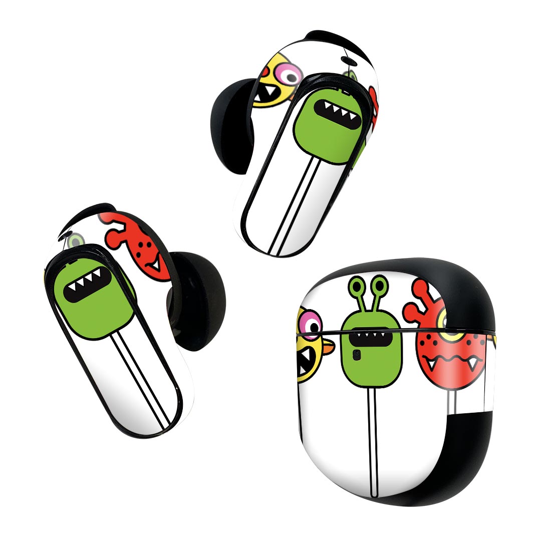 Bose QuietComfort Earbuds II 用 スキンシール ボーズ イヤバッズ2 用　ステッカー　本体3セット ケース1セット 保護 フィルム デコ キャラクター　モンスター 003556