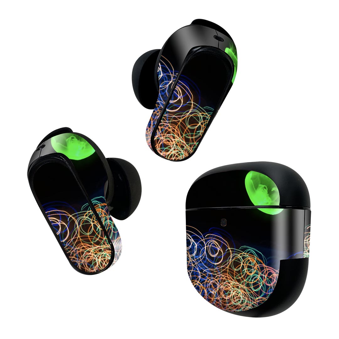 Bose QuietComfort Earbuds II 用 スキンシール ボーズ イヤバッズ2 用　ステッカー　本体3セット ケース1セット 保護 フィルム デコ 海　くらげ　カラフル 003572