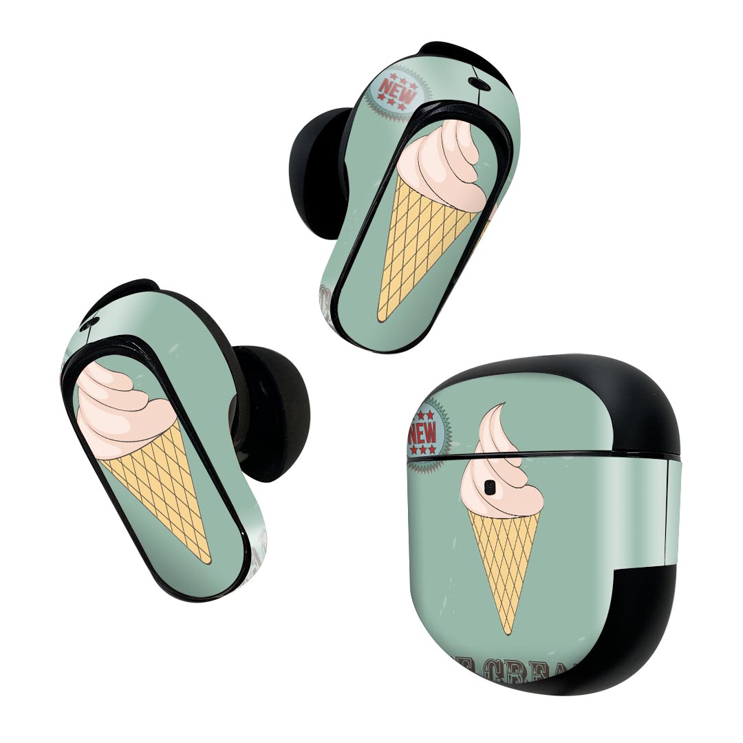 Bose QuietComfort Earbuds II 用 スキンシール ボーズ イヤバッズ2 用　ステッカー　本体3セット ケース1セット 保護 フィルム デコ デザート　イラスト　緑 003620
