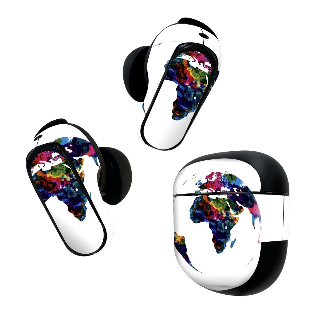 Bose QuietComfort Earbuds II 用 スキンシール ボーズ イヤバッズ2 用　ステッカー　本体3セット ケース1セット 保護 フィルム デコ 地球　カラフル　シンプル 003634