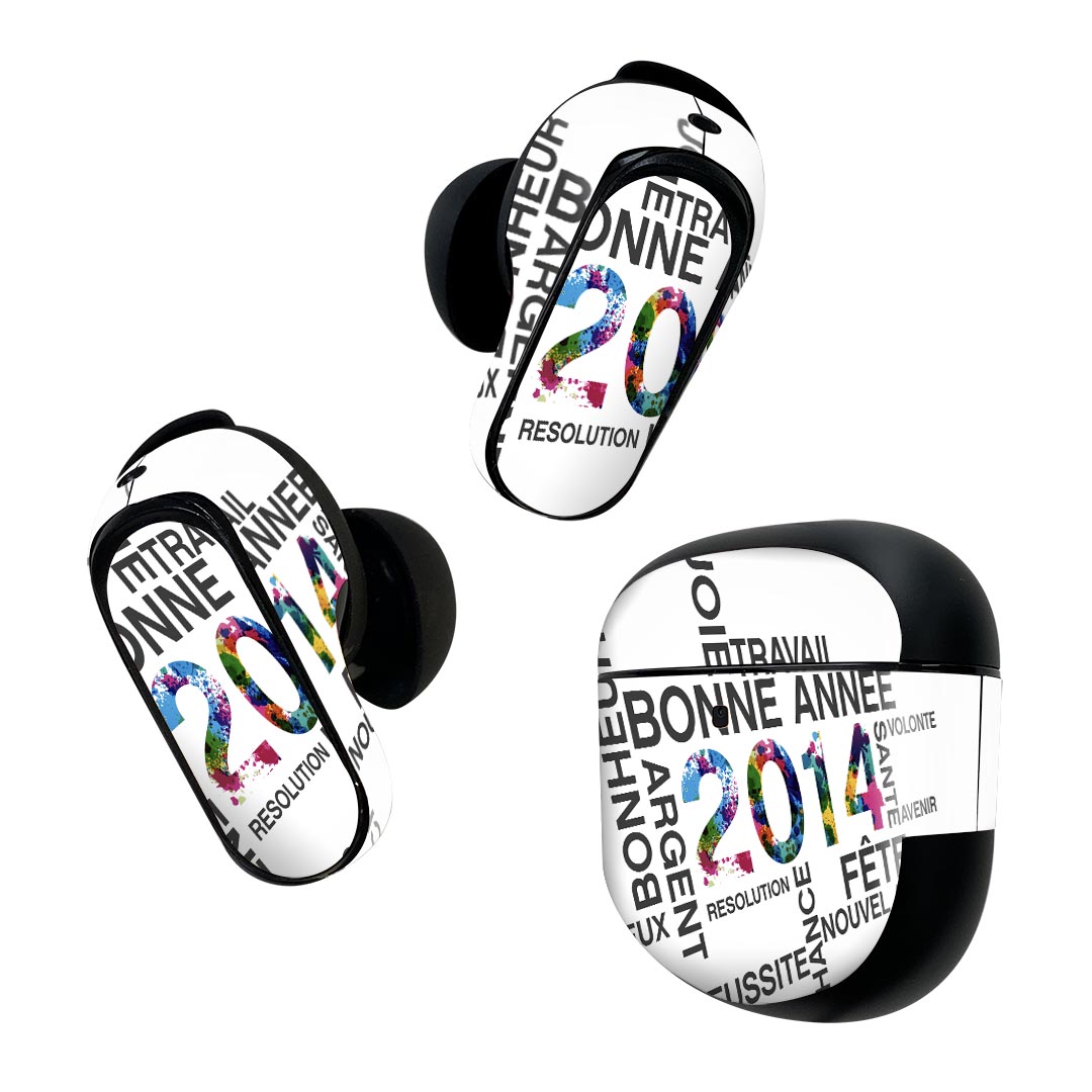 Bose QuietComfort Earbuds II 用 スキンシール ボーズ イヤバッズ2 用 ステッカー 本体3セット ケース1セット 保護 フィルム デコ 英語 数字 文字 003645