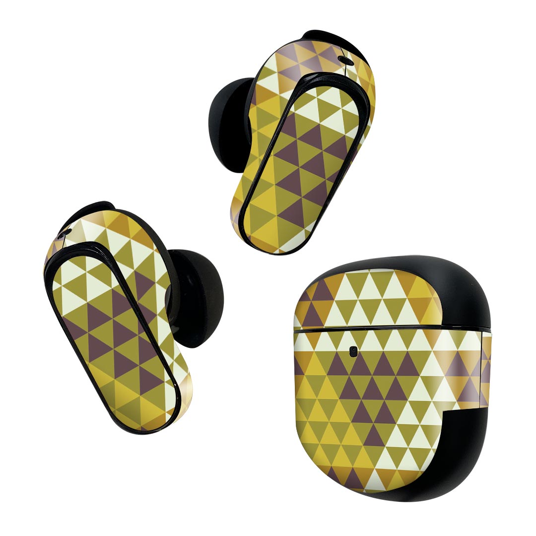 Bose QuietComfort Earbuds II 用 スキンシール ボーズ イヤバッズ2 用 ステッカー 本体3セット ケース1セット 保護 フィルム デコ 模様 オレンジ 緑 003766