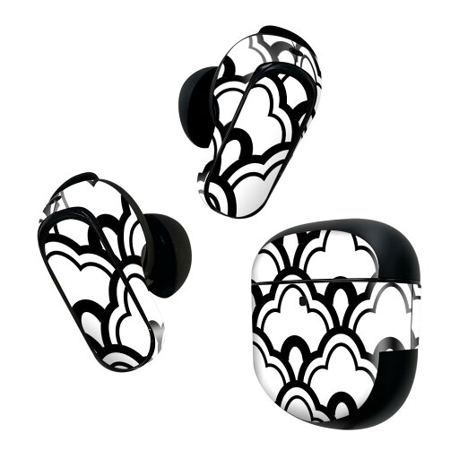 Bose QuietComfort Earbuds II 用 スキンシール ボーズ イヤバッズ2 用 ステッカー 本体3セット ケース1セット 保護 フィルム デコ 和風 和柄 白 黒 003768 Bose QuietComfort Earbuds II 用 スキンシール ボーズ イヤバッズ2 用 ステッカー 本体3セット ケース1セット 保護 フィルム デコ 和風 和柄 白 黒 003768