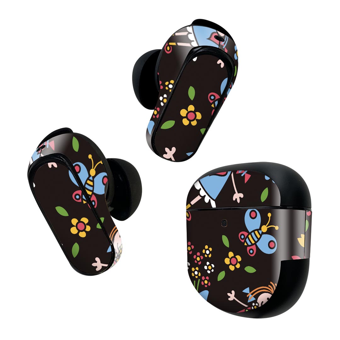 Bose QuietComfort Earbuds II 用 スキンシール ボーズ イヤバッズ2 用　ステッカー　本体3セット ケース1セット 保護 フィルム デコ キャラクター　花　ポップ 003894