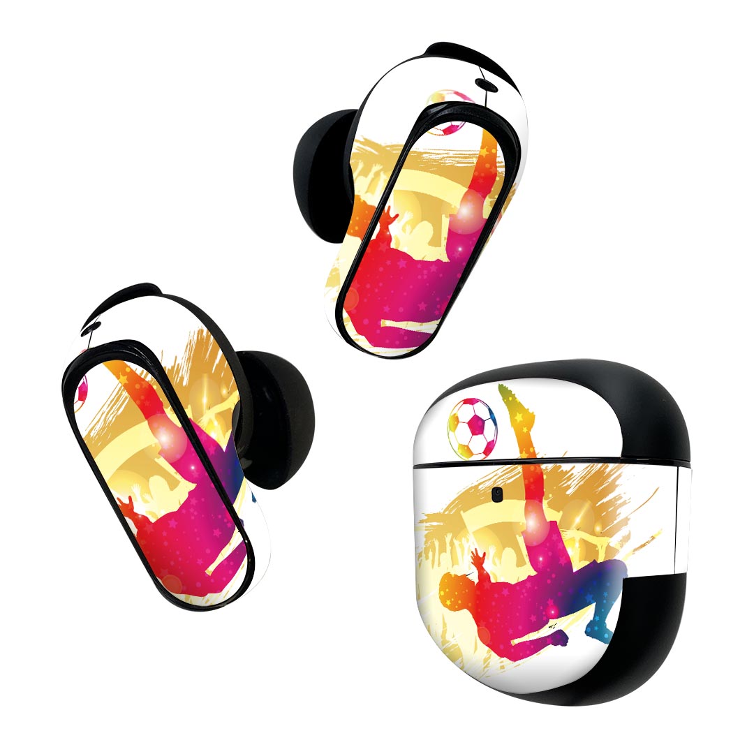 Bose QuietComfort Earbuds II 用 スキンシール ボーズ イヤバッズ2 用 ステッカー 本体3セット ケース1セット 保護 フィルム デコ スポーツ サッカー 020050