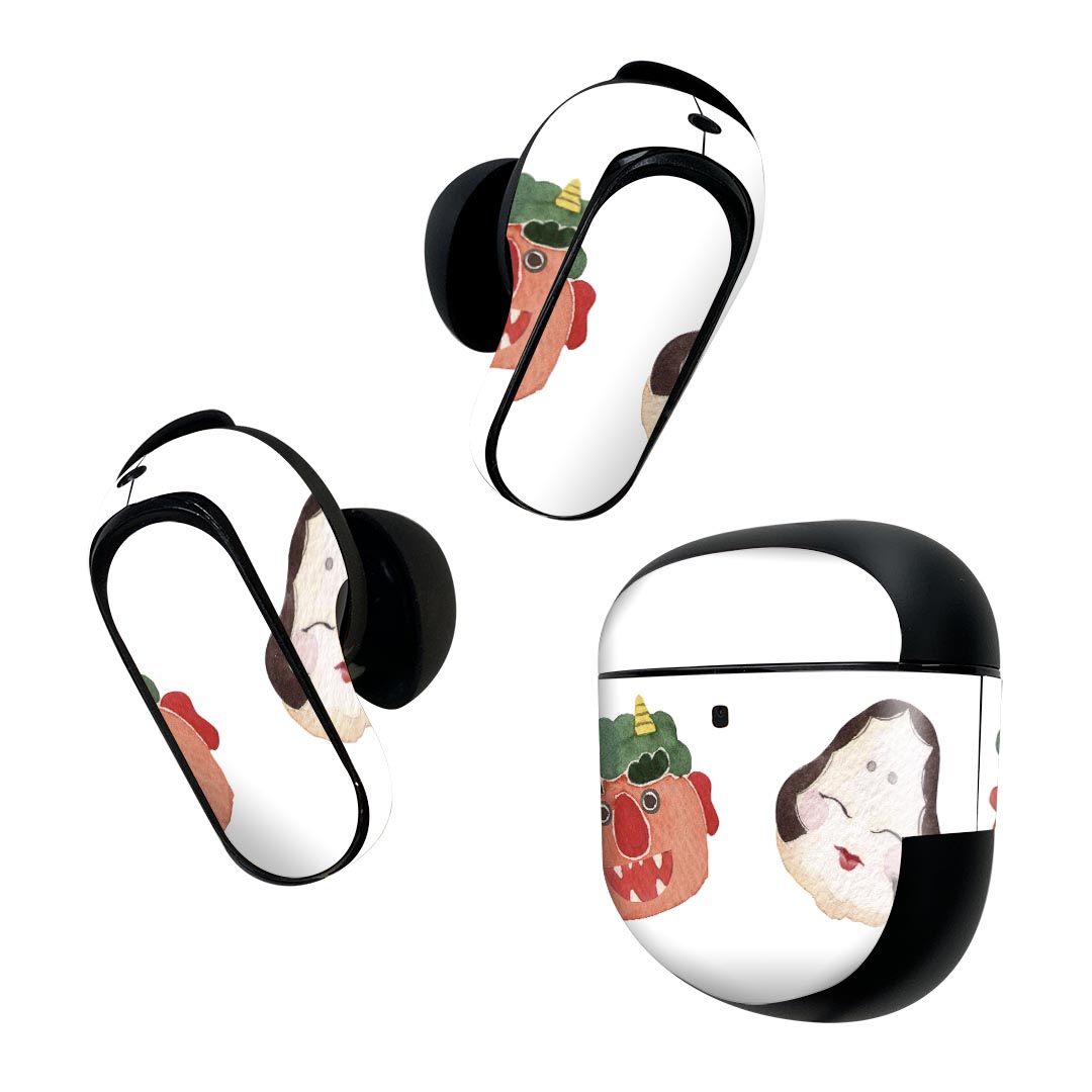 Bose QuietComfort Earbuds II 用 スキンシール ボーズ イヤバッズ2 用 ステッカー 本体3セット ケース1セット 保護 フィルム デコ マスク デザイン 節分 020594