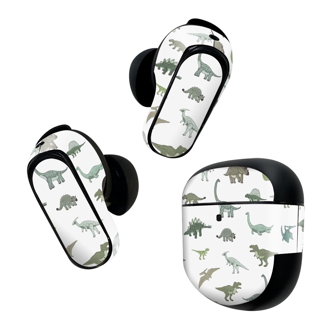 Bose QuietComfort Earbuds II 用 スキンシール ボーズ イヤバッズ2 用　ステッカー　本体3セット ケース1セット 保護 フィルム デコ マスクデザイン 恐竜 ダイナソー Dinosaurs 020763