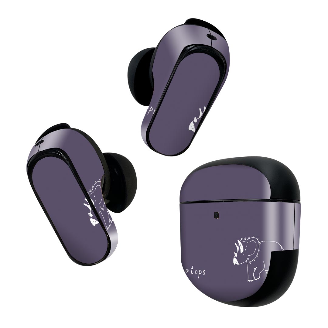 Bose QuietComfort Earbuds II 用 スキンシール ボーズ イヤバッズ2 用　ステッカー　本体3セット ケース1セット 保護 フィルム デコ マスクデザイン 恐竜 トリケラトプス 020792