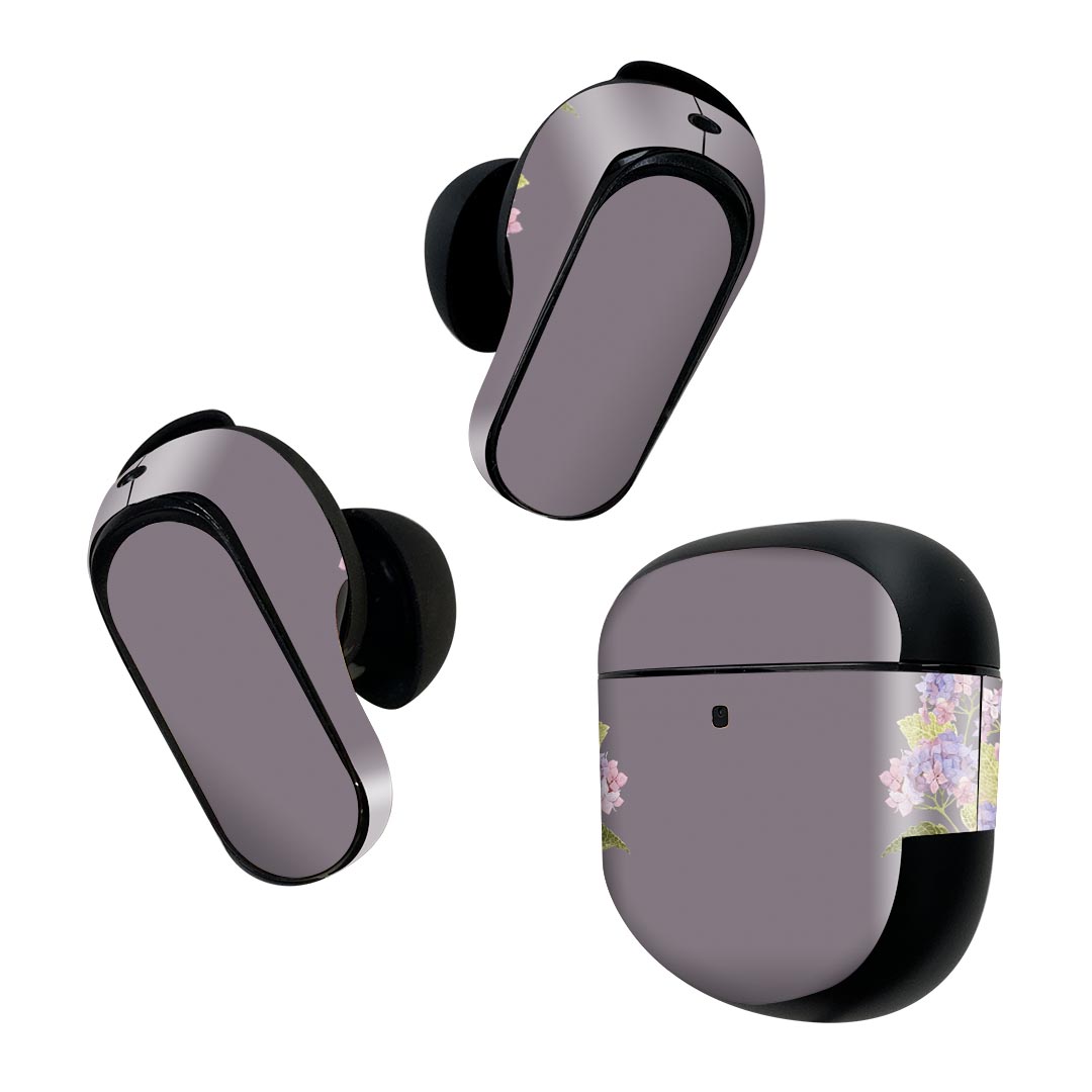 Bose QuietComfort Earbuds II 用 スキンシール ボーズ イヤバッズ2 用　ステッカー　本体3セット ケース1セット 保護 フィルム デコ マスクデザイン 梅雨 紫陽花 020816