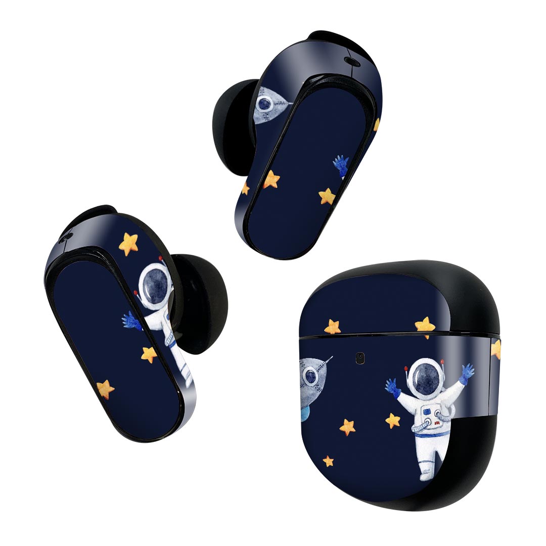 Bose QuietComfort Earbuds II 用 スキンシール ボーズ イヤバッズ2 用 ステッカー 本体3セット ケース1セット 保護 フィルム デコ マスクデザイン 宇宙 惑星 飛行士 020851