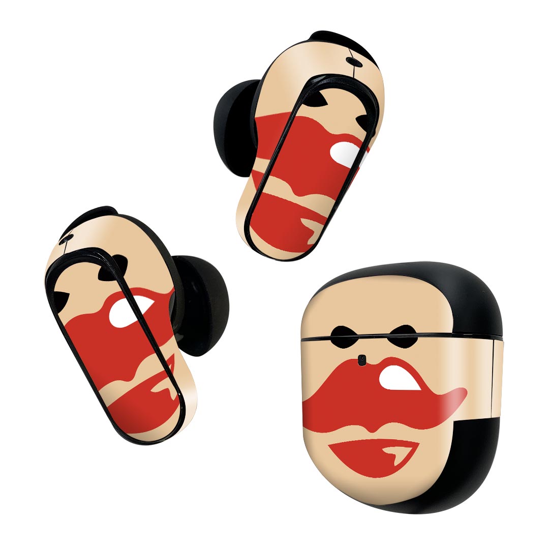 Bose QuietComfort Earbuds II 用 スキンシール ボーズ イヤバッズ2 用　ステッカー　本体3セット ケース1セット 保護 フィルム デコ マスクデザイン 面白 口 020867