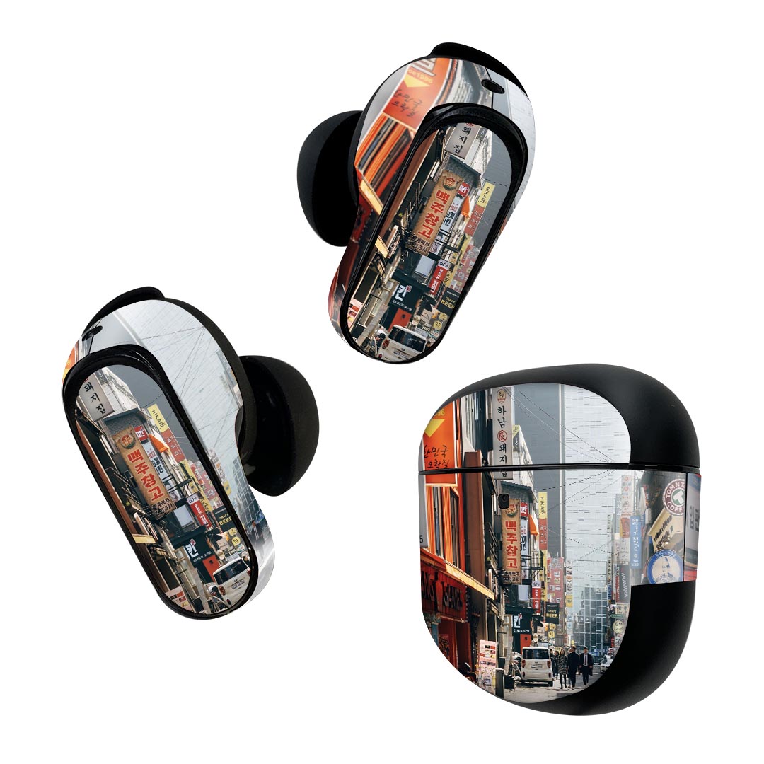 Bose QuietComfort Earbuds II 用 スキンシール ボーズ イヤバッズ2 用　ステッカー　本体3セット ケース1セット 保護 フィルム デコ 韓国　街　風景　写真 023044