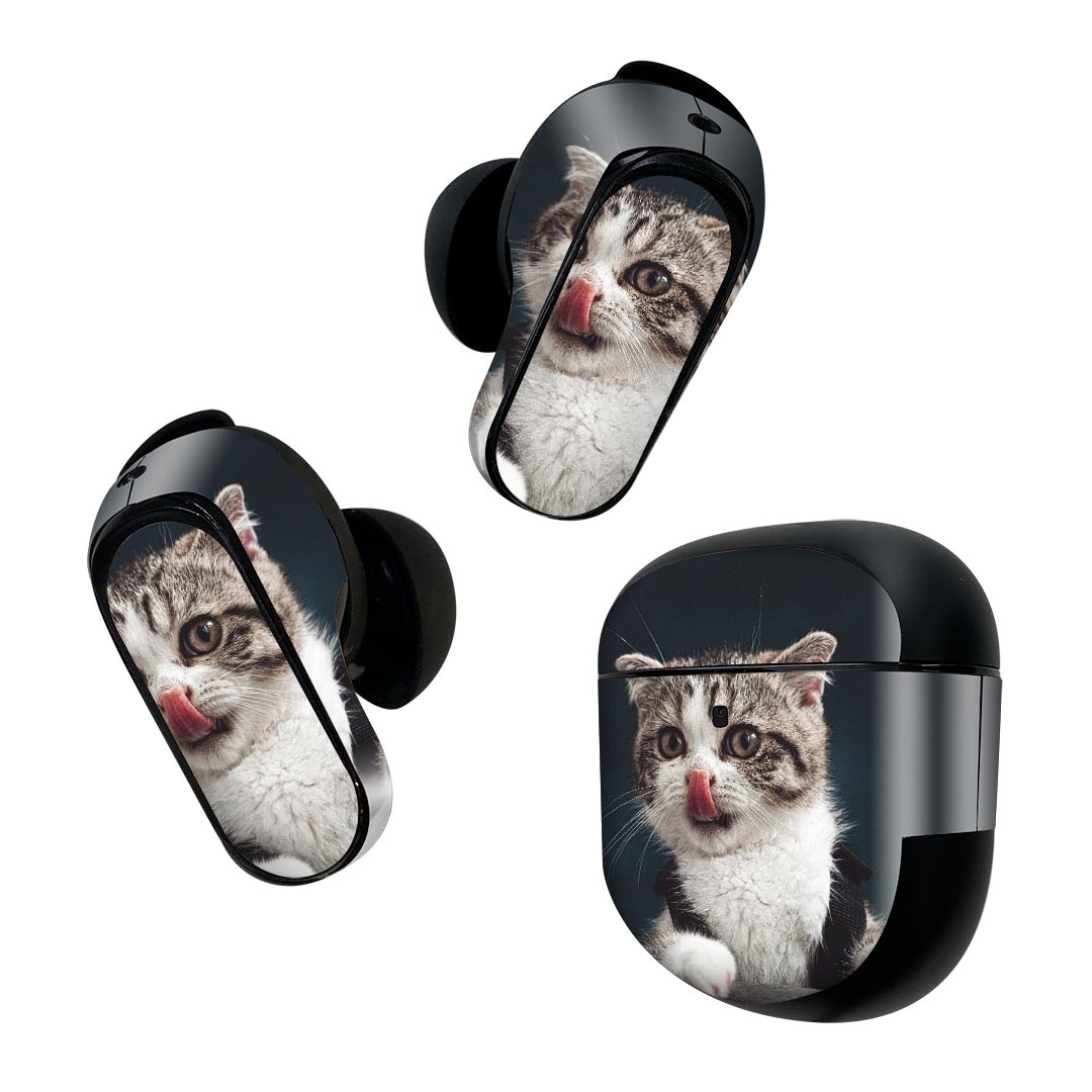 Bose QuietComfort Earbuds II 用 スキンシール ボーズ イヤバッズ2 用　ステッカー　本体3セット ケース1セット 保護 フィルム デコ 猫　ねこ　動物　写真 023096