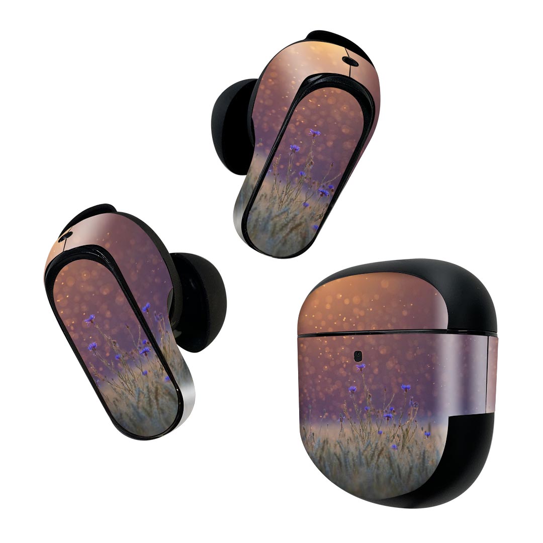 Bose QuietComfort Earbuds II 用 スキンシール ボーズ イヤバッズ2 用　ステッカー　本体3セット ケース1セット 保護 フィルム デコ 花　フラワー　夕日 023167