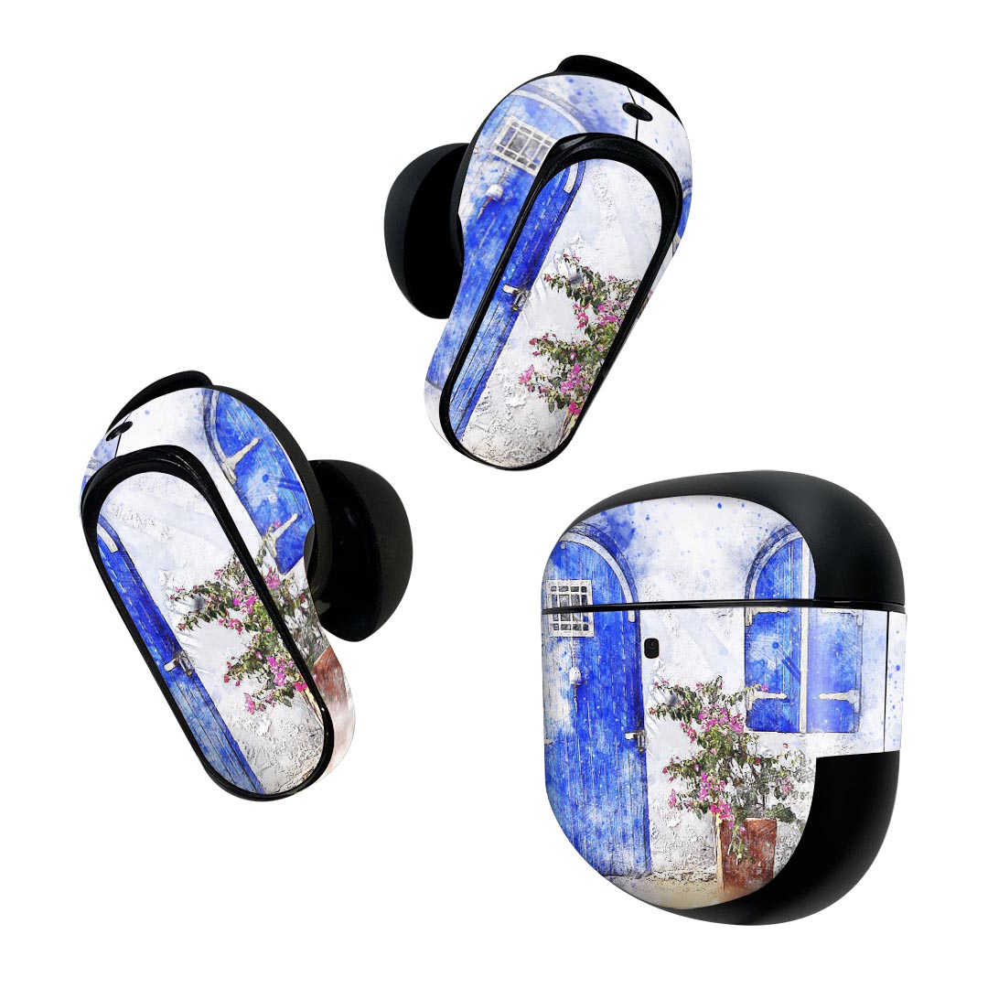 Bose QuietComfort Earbuds II 用 スキンシール ボーズ イヤバッズ2 用　ステッカー　本体3セット ケース1セット 保護 フィルム デコ 花　イラスト　水彩 023231