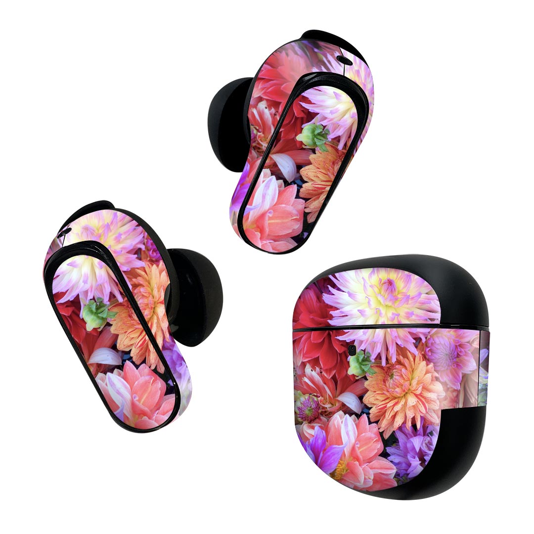 Bose QuietComfort Earbuds II 用 スキンシール ボーズ イヤバッズ2 用 ステッカー 本体3セット ケース1セット 保護 フィルム デコ 花 フラワー 写真 023341