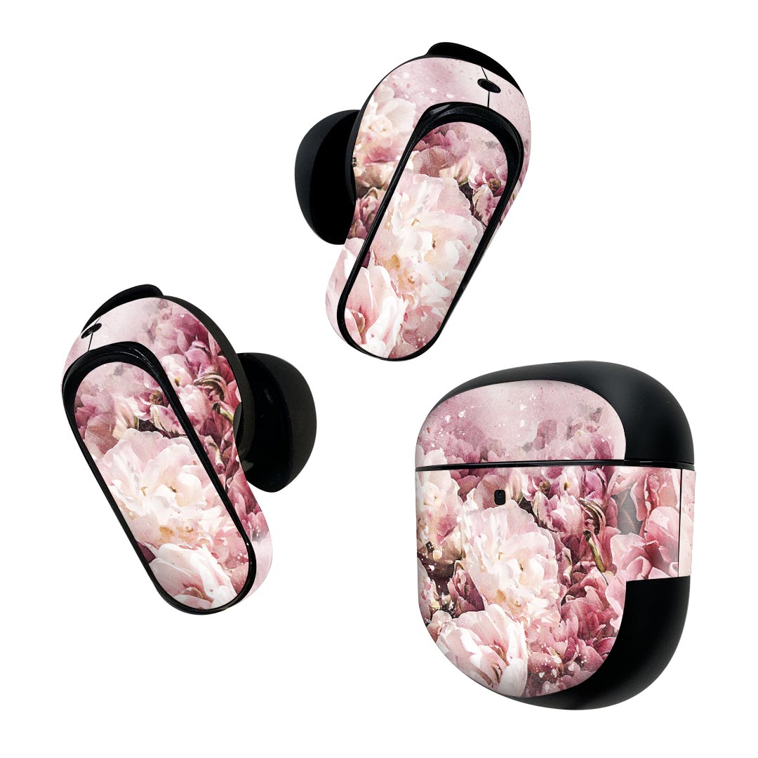 Bose QuietComfort Earbuds II 用 スキンシール ボーズ イヤバッズ2 用　ステッカー　本体3セット ケース1セット 保護 フィルム デコ 花　フラワー　ペイント　 023344