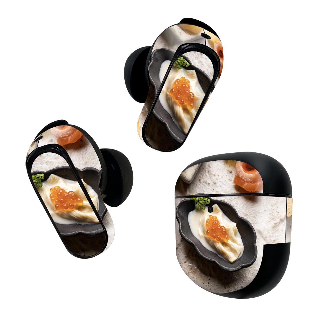Bose QuietComfort Earbuds II 用 スキンシール ボーズ イヤバッズ2 用　ステッカー　本体3セット ケース1セット 保護 フィルム デコ 食べ物　写真　料理 023370