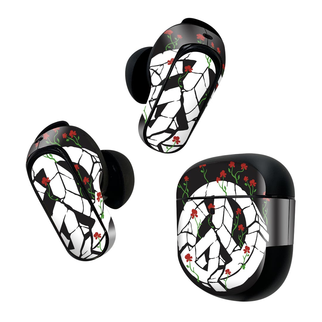Bose QuietComfort Earbuds II 用 スキンシール ボーズ イヤバッズ2 用　ステッカー　本体3セット ケース1セット 保護 フィルム デコ ピースマーク　平和 023653