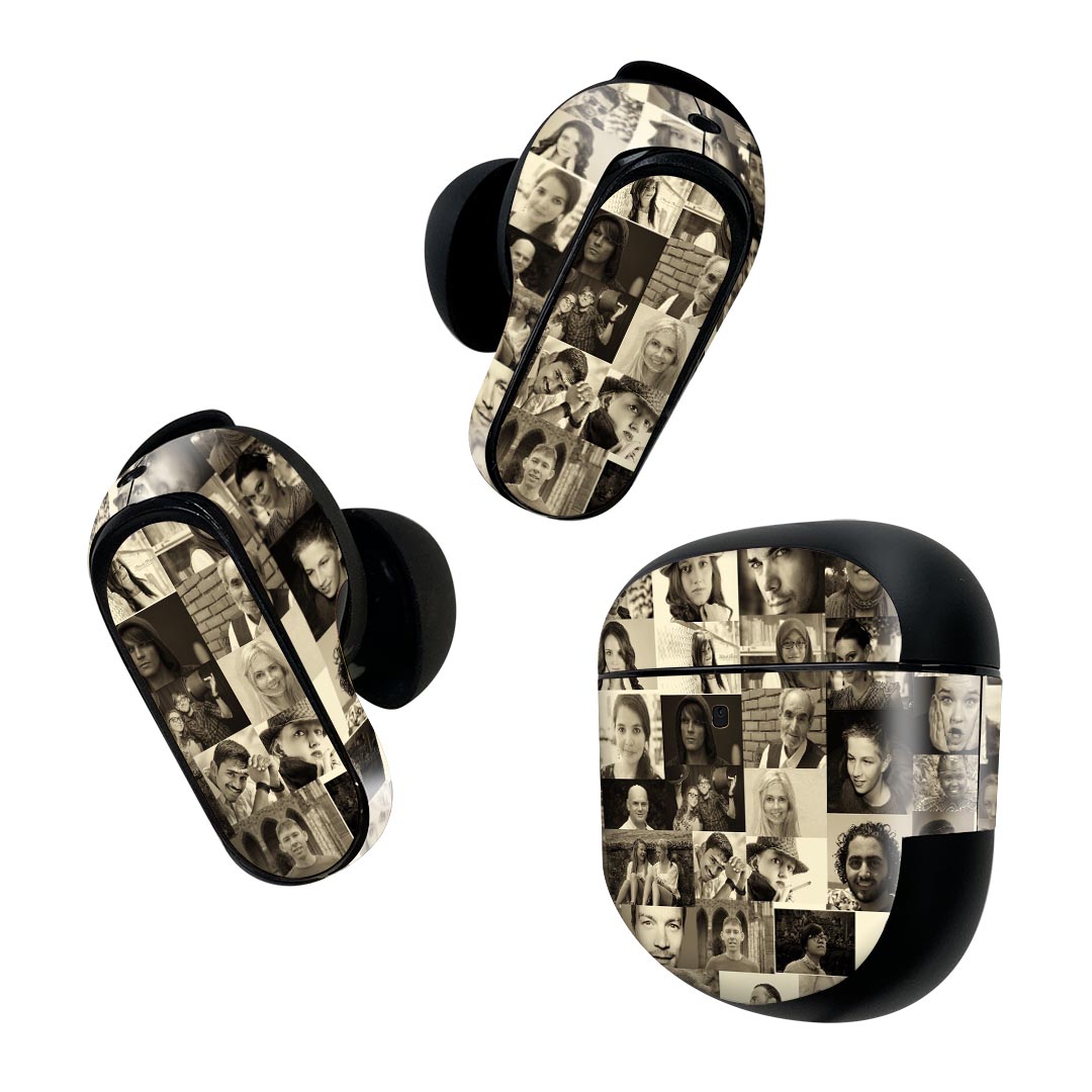 Bose QuietComfort Earbuds II 用 スキンシール ボーズ イヤバッズ2 用　ステッカー　本体3セット ケース1セット 保護 フィルム デコ 人物　写真　セピア 023674