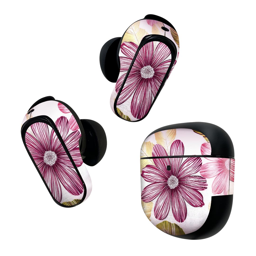 Bose QuietComfort Earbuds II 用 スキンシール ボーズ イヤバッズ2 用　ステッカー　本体3セット ケース1セット 保護 フィルム デコ 花　フラワー 023699