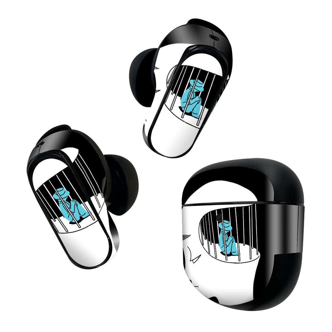 Bose QuietComfort Earbuds II 用 スキンシール ボーズ イヤバッズ2 用　ステッカー　本体3セット ケース1セット 保護 フィルム デコ イラスト　人物　黒 023700